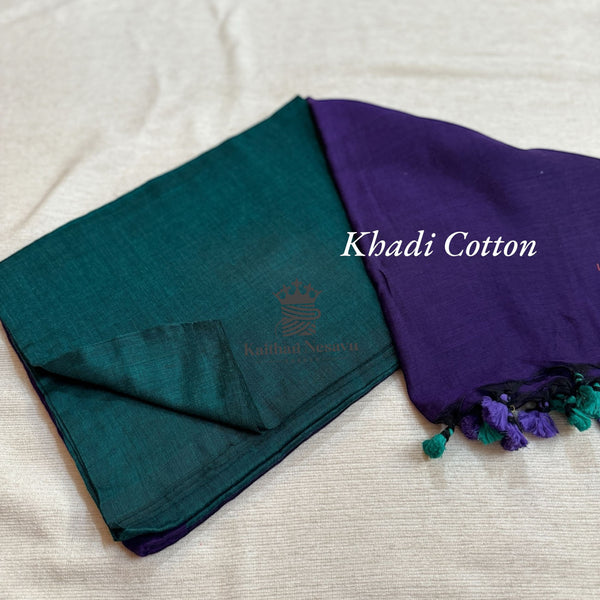 Khadi Cotton Sarees - Green and Violet