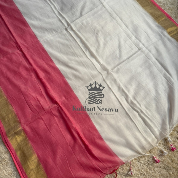 Traditional Onam saree in Mul cotton with tassel details