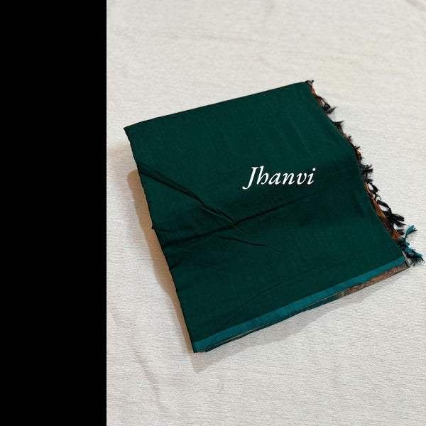 Aqua deep Green Cotton Saree with Copper Zari Pallu – Handloom-Inspired Jhanvi Saree by Kaithari Nesavu, Comfortable Office & Temple Wear.