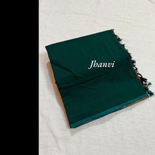 Aqua deep Green Cotton Saree with Copper Zari Pallu – Handloom-Inspired Jhanvi Saree by Kaithari Nesavu, Comfortable Office & Temple Wear.