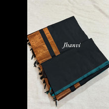 Black Jhanvi Cotton Saree with Copper Zari Highlight – Soft & Breathable Daily Wear Saree from Kaithari Nesavu with 1m Running Blouse.