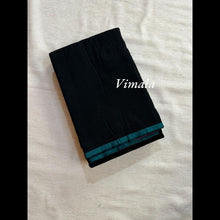 Black Vimala pure cotton saree with a vibrant contrast pallu and coordinated blouse – timeless office wear cotton saree with handloom quality from Kaithari Nesavu.