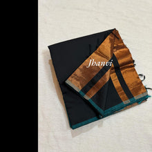 Black Jhanvi Cotton Saree with Copper Zari Highlight – Soft & Breathable Daily Wear Saree from Kaithari Nesavu with 1m Running Blouse.