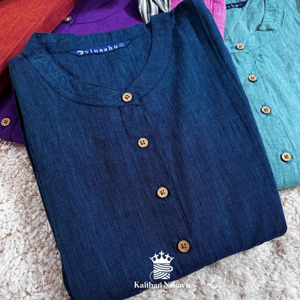 Elegant Blue Cotton Maternity Dress by Kaithari Nesavu – Lightweight, Handloom Comfort Wear for Moms, Rs.580 Only