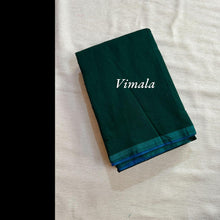 Bottle green Vimala pure cotton saree with contrast pallu and blouse – a rich-toned handloom cotton saree ideal for gifting and stylish daily wear.