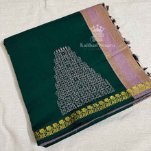 Temple Gopuram Kolam Block Print Cotton Saree