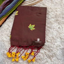 Buy Brown Soft Cotton Saree with maple leaf embroidery 