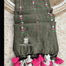 Buy Hippie Green 120 Thread Count Mul Cotton Saree with Elegant Floral Embroidery and Soft Tassels - Breathable Summer Saree ₹980 - Kaithari Nesavu