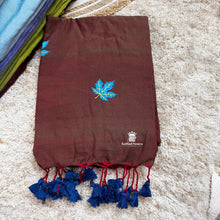 Shop Copper Brown Handloom Soft Cotton Saree with maple leaf embroidery 