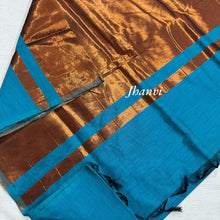 Peacock Blue Pure Cotton Saree with Subtle Copper Zari Pallu – Classic and Elegant Saree by Kaithari Nesavu, Perfect for Every Occasion.