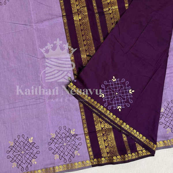 Madhavi Signature Collection – Kolam Hand Block Print Customised Pure Cotton Saree