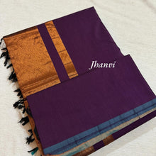 Dark Violet Jhanvi Pure Cotton Saree with Copper Zari Pallu – Elegant Handloom Cotton Saree by Kaithari Nesavu with Matching Blouse, Ideal for Graceful Look
