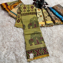 Fresh Olive Green Chanderi Cotton Kalamkari Elephant Print Saree by Kaithari Nesavu – Soft, Elegant, and Perfect for Summer – Limited Offer at ₹1099