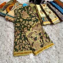 Fresh Green Chanderi Cotton Kalamkari Cow Print Saree by Kaithari Nesavu – Soft, Elegant, and Perfect for Summer – Limited Offer at ₹1099 only 