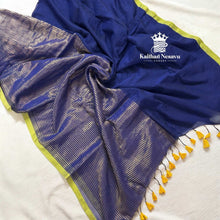 Pure Mul Cotton Half and Half Saree – Plain & Golden Stripe | Light Weight | No Blouse | Handloom Look