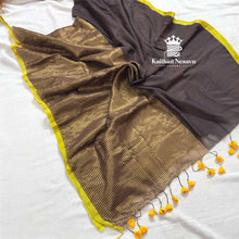 Pure Mul Cotton Half and Half Saree – Plain & Golden Stripe | Light Weight | No Blouse | Handloom Look