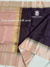 Dark Nagapalam x Peach Pure Handloom Silk Saree | Kaithari Nesavu