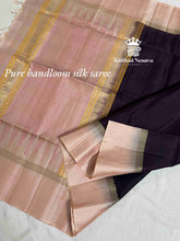 Dark Nagapalam x Peach Pure Handloom Silk Saree | Kaithari Nesavu