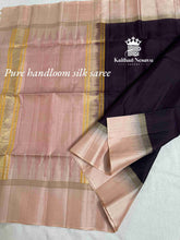Dark Nagapalam x Peach Pure Handloom Silk Saree | Kaithari Nesavu