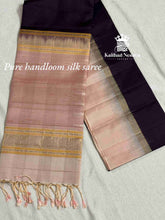 Dark Nagapalam x Peach Pure Handloom Silk Saree | Kaithari Nesavu