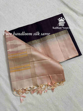 Dark Nagapalam x Peach Pure Handloom Silk Saree | Kaithari Nesavu