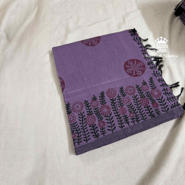 Lavender Pure Cotton Hand Block Print Saree with Running Blouse