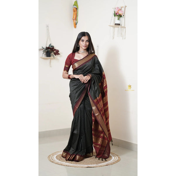 Premium Checked Peacock Design Pure Cotton Saree