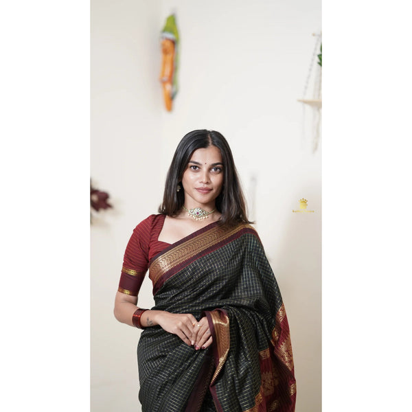 Premium Checked Peacock Design Pure Cotton Saree