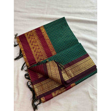 Premium Checked Peacock Design Pure Cotton Saree