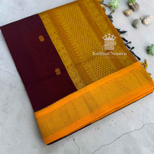 Kalyani Cotton Saree | Dark Gold Pallu & Border | Geometric Zari Buttas | Multi-Colour