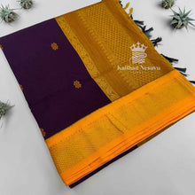 Kalyani Cotton Saree | Dark Gold Pallu & Border | Geometric Zari Buttas | Multi-Colour