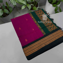 Kalyani Cotton Copper Zari Saree – Orange & Bottle Green | Peacock Border & Pallu | Contrast Blouse