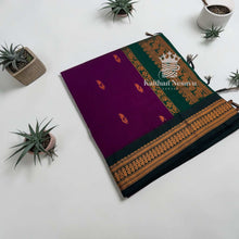Kalyani Cotton Copper Zari Saree – Orange & Bottle Green | Peacock Border & Pallu | Contrast Blouse