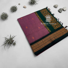 Kalyani Cotton Copper Zari Saree – Orange & Bottle Green | Peacock Border & Pallu | Contrast Blouse