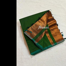 Irish Green Jhanvi Pure Cotton Saree with Copper Zari Pallu – Elegant Daily Wear Saree by Kaithari Nesavu with Matching Blouse, Ideal for Summer  Looks.