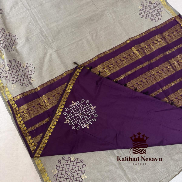 Madhavi Signature Collection – Kolam Hand Block Print Customised Pure Cotton Saree