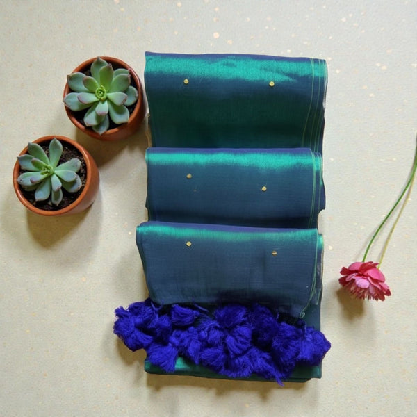 Premium Quality Tissue Saree – Peacock Green Dual Tone ks074| Festive Wear | Kaithari Nesavu |