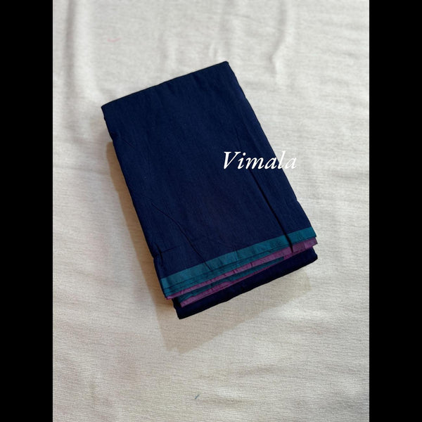 Lapis blue Kaithari Nesavu Vimala pure cotton saree with rich contrast pallu and blouse – graceful and breathable handloom cotton saree for casual to formal wear.