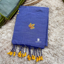 Shop Lavender Blue Handloom Soft Cotton Saree with maple leaf embroidery 