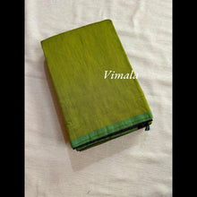 LemonGold green Vimala collection pure cotton saree featuring soft handloom texture, contrast pallu and pallu color blouse – trendy and breathable cotton saree from Kaithari Nesavu.