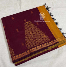 Temple Gopuram Kolam Block Print Cotton Saree
