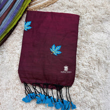 Shop Maroon Handloom Soft Cotton Saree with maple leaf embroidery 