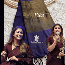 Violet Mookuthi Amman Inspired Gicha Saree – Elegant temple-style handloom saree with zari by Kaithari Nesavu. Buy now online at ₹1450.