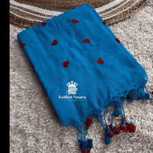 Mul Cotton Sarees-blue with red heart