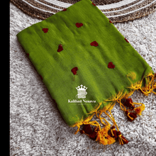 Mul Cotton Sarees-green with cute red heart