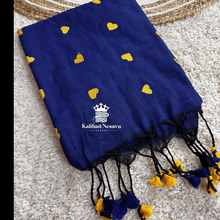 Mul Cotton Sarees-navy blue with cute yellow heart