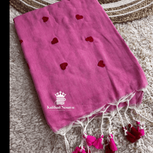 Mul Cotton Sarees-pink with cute red heart
