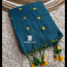 Mul Cotton Sarees Aqua green with cute yellow heart