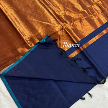 Navy Blue Pure Cotton Saree with Subtle Copper Zari Pallu – Classic and Elegant Saree by Kaithari Nesavu, Perfect for Every Occasion.