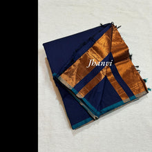 Navy Blue Pure Cotton Saree with Subtle Copper Zari Pallu – Classic and Elegant Saree by Kaithari Nesavu, Perfect for Every Occasion.